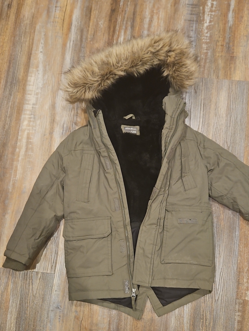 Kids Olive Faux-Fur Lined Hooded Winter Jacket - LIKE NEW
